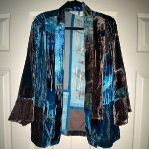 Chico's Velvet Watercolor Burnout Jacket Teal 1